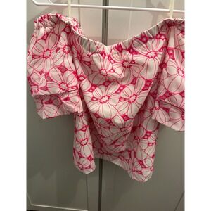Lilly‎ Pulitzer Off The Shoulder Embroidered Floral Puff Sleeve Top Large
